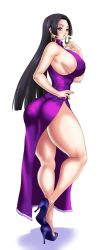 Rule 34 | 1girl, ass, boa hancock, breasts, cleavage, curvy, highres, huge breasts, large breasts, long hair, looking at another, looking back, one piece, short hair, smile