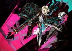 Rule 34 | 1girl, aegis (persona), android, blonde hair, blue eyes, closed mouth, gun, highres, jnt, joints, persona, persona 3, robot joints, short hair, solo, weapon