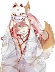 Rule 34 | 10s, 1girl, animal ears, bad id, bad pixiv id, blush, fate/extra, fate/grand order, fate (series), fox ears, fox mask, fox tail, hair ribbon, highres, japanese clothes, kimono, looking at viewer, mask, meburu, official alternate costume, open mouth, pink hair, ribbon, see-through, simple background, solo, tail, tamamo (fate), tamamo no mae (fate/extra), tamamo no mae (fox&#039;s night dream) (fate), white background, yellow eyes
