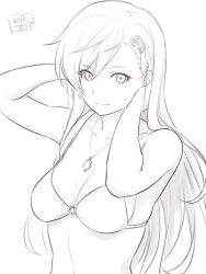 Rule 34 | 1girl, bikini, breasts, closed mouth, jewelry, kiikii (kitsukedokoro), long hair, looking at viewer, maria traydor, monochrome, necklace, simple background, solo, star ocean, star ocean anamnesis, star ocean till the end of time, swimsuit, white background