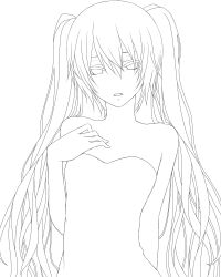 Rule 34 | 1girl, bad id, bad pixiv id, bare shoulders, female focus, greyscale, hand on another&#039;s chest, hatsune miku, hinase kanoto, lineart, long hair, monochrome, solo, transparent background, twintails, very long hair, vocaloid