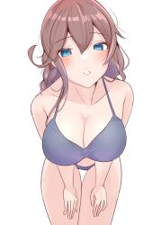 Rule 34 | 1girl, absurdres, breasts, cleavage, commentary request, cowboy shot, grey background, hands on own thighs, highres, kantai collection, large breasts, leaning forward, looking at viewer, noshiro (kancolle), parted lips, sakurai nana (moshichi), solo, thigh gap