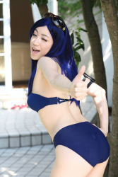 Rule 34 | armband, ass, bikini, blue hair, cosplay, highres, kuga natsuki, miyuki, my-hime, photo (medium), sunglasses, swimsuit