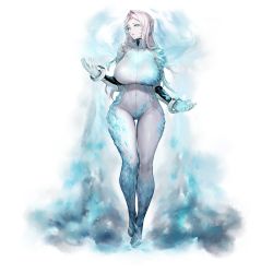 Rule 34 | 1girl, aqua eyes, bodysuit, braid, breasts, frost, full body, game cg, hair intakes, highres, huge breasts, ice, jam (nandade), last origin, long hair, looking at viewer, mnemosyne (last origin), official art, single braid, skin tight, solo, tachi-e, thigh gap, transparent background, white hair, wide hips