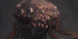 Rule 34 | bloodborne, brain, commentary request, copyright name, creature, extra eyes, horror (theme), monster, multicolored background, no humans, signature, teeth, tentacles, tripdancer, winter lantern
