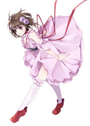 Rule 34 | 1girl, brown eyes, brown hair, dress, frills, hair ornament, kneehighs, reala (tales), ribbon, shoes, short hair, simple background, socks, solo, tales of (series), tales of destiny 2, thighhighs, white background, white socks