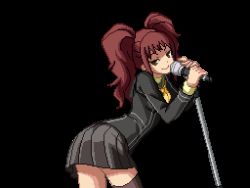 Rule 34 | 1girl, animated, animated gif, brown eyes, brown hair, kujikawa rise, long hair, looking at viewer, lowres, microphone, persona, persona 4, twintails
