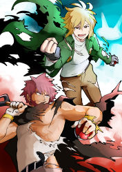 Rule 34 | 2boys, absurdres, akanboh, beard, belt, belt buckle, blonde hair, brown cape, brown pants, buckle, byron (pokemon), cape, clenched hand, closed mouth, coat, commentary request, creatures (company), facial hair, game freak, gloves, green coat, grey gloves, grey shirt, highres, holding, holding poke ball, holding shovel, looking at viewer, lower teeth only, male focus, multiple boys, nintendo, open clothes, open coat, open mouth, palmer (pokemon), pants, poke ball, poke ball (basic), pokemon, pokemon dppt, shirt, short hair, shovel, smile, spiked hair, teeth, tongue, torn clothes, torn coat, torn shirt, white shirt