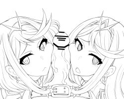 Rule 34 | 1boy, 2girls, armor, belt, breasts, censored, closed mouth, cooperative fellatio, earrings, facejob, fellatio, gatyo 5, greyscale, hair ornament, headpiece, heart, heart-shaped pupils, jewelry, long hair, looking at viewer, monochrome, multiple girls, mythra (xenoblade), nintendo, open mouth, oral, penis, penis on face, pointless censoring, pov, pyra (xenoblade), rex (xenoblade), short hair, sidelocks, simple background, swept bangs, symbol-shaped pupils, tiara, white background, xenoblade chronicles (series), xenoblade chronicles 2