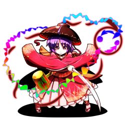 Rule 34 | &gt;:), 1girl, ahoge, bad id, bad pixiv id, blush, blush stickers, bowl, bowl hat, crossed arms, dual wielding, full body, hat, holding, japanese clothes, kikoka (mizuumi), kimono, long sleeves, looking at viewer, miracle mallet, needle, obi, object on head, purple eyes, purple hair, red kimono, sandals, sash, short hair, socks, solo, sukuna shinmyoumaru, touhou, v-shaped eyebrows, white background, white socks, wide sleeves