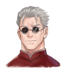 Rule 34 | 1boy, chinese clothes, cropped shoulders, fate/grand order, fate (series), grey hair, li shuwen (fate), li shuwen (old) (fate), light smile, looking at viewer, male focus, old, old man, sdz (inazuma), short hair, sideburns, smile, solo, sunglasses, thick eyebrows
