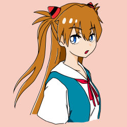 Rule 34 | 1girl, :o, artist request, blue eyes, breasts, brown hair, long hair, looking at viewer, neon genesis evangelion, open mouth, school uniform, simple background, small breasts, solo, souryuu asuka langley, tokyo-3 middle school uniform, twintails