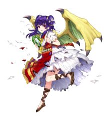 Rule 34 | 1girl, amagai tarou, bracelet, child, damaged, dragon girl, dragon wings, dragonstone, dress, fire emblem, fire emblem: the sacred stones, fire emblem heroes, flower, frilled dress, frills, hair flower, hair ornament, highres, holding, holding flower, jewelry, myrrh (fire emblem), myrrh (valentine) (fire emblem), nintendo, non-web source, official alternate costume, official art, parted lips, puffy short sleeves, puffy sleeves, purple eyes, purple hair, red dress, short sleeves, solo, torn clothes, transparent background, two side up, white dress, wings