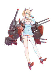 Rule 34 | 12cat, 1girl, arrow (projectile), bare shoulders, blonde hair, blue eyes, breasts, china dress, chinese clothes, cleavage, collar, colorado (zhan jian shao nyu), covered navel, detached sleeves, dress, female focus, groin, highres, large breasts, mecha musume, navel, no panties, original, personification, see-through, simple background, single thighhigh, solo, thigh strap, thighhighs, uss colorado (bb-45), uss colorado (zhan jian shao nyu), warship girls r, white background
