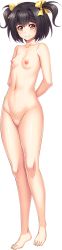 Rule 34 | 1girl, aoi nagisa (metalder), arms behind back, barefoot, black hair, breasts, collarbone, completely nude, full body, highres, long image, minato hazakura, navel, nipples, no pussy, nude, official art, princess heart link ~kenki-tachi no enbu~, short hair, small breasts, smile, solo, tall image, transparent background, two side up, yellow eyes