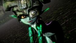 Rule 34 | 1girl, 3d, ass, black skin, body markings, breasts, colored sclera, colored skin, dark nipples, demon girl, fang, grey skin, hanzohatori, helmet, highres, midna, monster girl, multicolored skin, nintendo, nipples, nude, one eye covered, open mouth, pointy ears, red eyes, shiny skin, shortstack, small breasts, solo, tagme, the legend of zelda, the legend of zelda: twilight princess, thick thighs, thighs, two-tone skin, wide hips, yellow sclera
