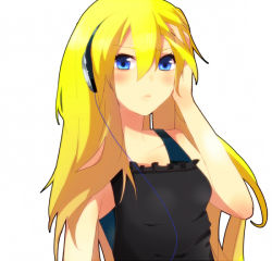 Rule 34 | alternate costume, bad id, bad pixiv id, blonde hair, blue eyes, blush, headphones, lily (vocaloid), long hair, solo, tomosaka, vocaloid