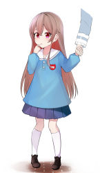Rule 34 | 1girl, absurdres, aged down, brick floor, brown hair, buttons, child, commentary, disembodied limb, finger to mouth, full body, furen e lustario, hair between eyes, highres, holding hands, index finger raised, kindergarten uniform, long hair, long sleeves, misakisanakichi, name tag, nijisanji, open mouth, pleated skirt, red eyes, sailor collar, shoes, simple background, skirt, smock, socks, solo, uniform, virtual youtuber, white background, white socks