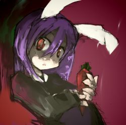 Rule 34 | 1girl, animal ears, carrot, cusui, female focus, gradient background, plant, rabbit ears, reisen udongein inaba, solo, touhou, upper body