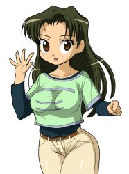 Rule 34 | 1990s (style), 1girl, brown eyes, brown hair, key the metal idol, kuriyagawa sakura, pants, tight clothes, tight pants