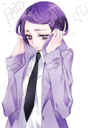 Rule 34 | 1girl, dokidoki! precure, hood, hoodie, jacket, kenzaki makoto, necktie, precure, purple eyes, purple hair, short hair, simple background, solo, tima, white background