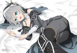 Rule 34 | 1girl, absurdres, ass, bed, black dress, black panties, black thighhighs, blue eyes, boots, breasts, cleavage, cleavage cutout, clothing cutout, date a live, dress, habit, highres, honjou nia, long sleeves, lying, megami magazine, nun, official art, on bed, open mouth, panties, see-through, see-through dress, short hair, sidelocks, silver hair, small breasts, thigh boots, thighhighs, thighs, underwear