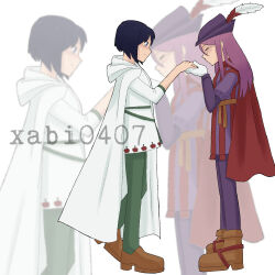 Rule 34 | 1boy, 1girl, couple, digimon, hat, ichijouji ken, inoue miyako, kiss on hand, long hair, purple hair