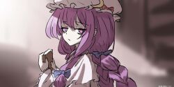 Rule 34 | 1girl, absurdres, book, hat, highres, looking at viewer, one-hour drawing challenge, patchouli knowledge, purple hair, solo, tagme, touhou, ve1024