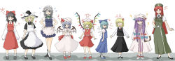 Rule 34 | 6+girls, :3, ?, ^^^, ^ ^, akatuki (yamina), angry, apron, ascot, bat wings, black hair, blonde hair, blue hair, blush, blush stickers, book, bow, braid, china dress, chinese clothes, cirno, closed eyes, crescent, detached sleeves, dress, embarrassed, embodiment of scarlet devil, everyone, evil grin, evil smile, closed eyes, female focus, flandre scarlet, grin, hair bow, hair ribbon, hakurei reimu, hand on own hip, hat, hat bow, hong meiling, izayoi sakuya, kirisame marisa, lineup, long hair, long sleeves, maid, maid apron, maid headdress, mary janes, mob cap, multiple girls, night clothes, one eye closed, one side up, open mouth, patchouli knowledge, purple hair, red eyes, red hair, remilia scarlet, ribbon, rumia, shoes, short hair, siblings, side ponytail, sidelocks, silver hair, sisters, smile, star (symbol), touhou, tress ribbon, twin braids, wings, wink, witch hat
