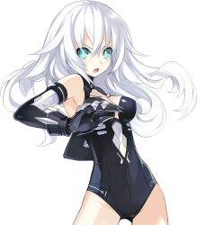 Rule 34 | &gt;:o, 10s, 1girl, :o, aqua eyes, armor, armpits, bare shoulders, black gloves, black heart (neptunia), bracelet, breasts, choujigen game neptune, claws, cleavage, cleavage cutout, clothing cutout, cowboy shot, elbow gloves, face, female focus, floating hair, gauntlets, gloves, hair between eyes, halterneck, jewelry, leotard, long hair, magical girl, neptune (series), noire (neptunia), official art, open mouth, solo, standing, transparent background, tsunako, turtleneck, v-shaped eyebrows, white hair