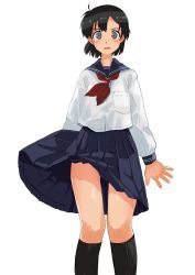 Rule 34 | 1girl, black hair, haida katsuretsu, highres, light blush, original, school uniform, solo, tagme, white background
