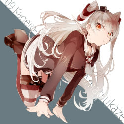 Rule 34 | 10s, 1girl, amatsukaze (kancolle), bad id, bad pixiv id, brown eyes, grey hair, kantai collection, long hair, sailor collar, solo, syubare, twintails, two side up, uniform