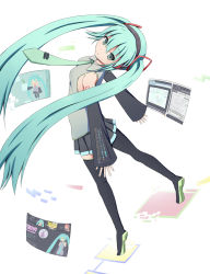 Rule 34 | 1girl, aqua eyes, aqua hair, bad id, bad pixiv id, boots, detached sleeves, hachune miku, hatsune miku, holographic interface, kokuha, long hair, necktie, niconico, skirt, solo, spring onion, thigh boots, thighhighs, twintails, very long hair, vocaloid