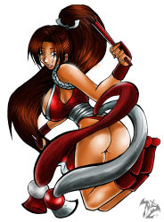 Rule 34 | ass, breasts, brown eyes, brown hair, dress, fatal fury, large breasts, lord nicomic, self-upload, shiranui mai, solo, the king of fighters, thong