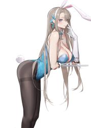 Rule 34 | absurdres, alt text, asuna (blue archive), asuna (bunny) (blue archive), black pantyhose, blue archive, highres, lekou, leotard, pantyhose, playboy bunny, rabbit ears, rabbit tail, simple background, tagme, thighhighs, white background