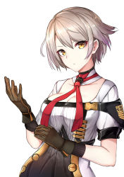 Rule 34 | 1girl, adjusting clothes, adjusting gloves, breasts, bullet, buttons, cleavage, collarbone, eyeliner, girls&#039; frontline, gloves, hair between eyes, large breasts, looking at viewer, luse maonang, makeup, medium breasts, necktie, short hair, silver hair, simple background, solo, upper body, vector (girls&#039; frontline), white background, yellow eyes