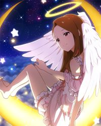 Rule 34 | angel, angel wings, brown hair, cloud, halo, idolmaster, minase iori, official art, pink eyes, star (sky), star (symbol), wings