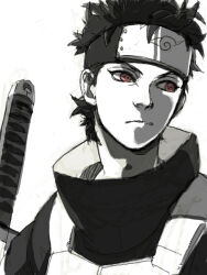 Rule 34 | 1boy, black hair, closed mouth, commentary request, forehead protector, green yossy, konohagakure symbol, male focus, naruto (series), naruto shippuuden, sharingan, short hair, simple background, solo, sword, uchiha shisui, weapon, white background