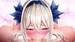 1girl akagi_rio animated breasts cum ejaculation elma_saventilla fellatio game_cg green_eyes hair_ornament huge_breasts live2d long_hair looking_at_viewer mature_female milk_factory motto!_haramase!_honoo_no_oppai_isekai_oppai_maid_gakuen! nude oral pumping sound tagme video white_hair