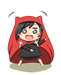 Rule 34 | 10s, 1girl, :d, black hair, blush stickers, chibi, cross, crossover, himouto! umaru-chan, lunarisaileron, no nose, no shoes, open mouth, ruby rose, rwby, short hair, simple background, smile, solo