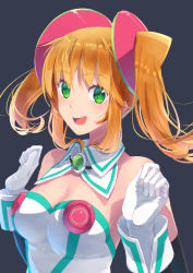 Rule 34 | 10s, 1girl, blonde hair, blush, breasts, cleavage, gloves, green eyes, hacka doll, hacka doll 1, long hair, looking at viewer, open mouth, smile, solo, touboku, twintails