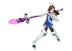 Rule 34 | 1girl, 3d, alfa system, brown hair, female focus, full body, lumia waber, phantasy star, phantasy star portable, simple background, solo, spread legs, staff, standing, tagme, white background