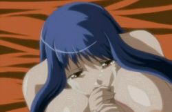 Rule 34 | 00s, ane to boin, animated, animated gif, blue hair, blush, breasts, brown eyes, cleavage, cum, fellatio, hanamaru ringo, huge breasts, large breasts, long hair, lowres, oral, uncensored