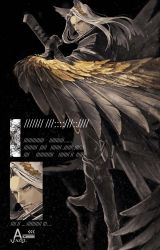 Rule 34 | 1boy, arknights, beard, boots, facial hair, from side, full body, hair wings, head wings, hellagur (arknights), highres, long hair, looking back, oaza, reflection, serious, sheath, sheathed, single wing, solo, white hair, winged arms, wings, zoom layer