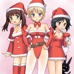 Rule 34 | 10s, 4girls, animal ears, aqua eyes, belt, black eyes, black hair, blonde hair, blue eyes, blush, brave witches, breasts, brown hair, cameltoe, christmas, cleavage, elbow gloves, georgette lemare, gloves, hair ribbon, hands on own hips, hat, highleg, highleg leotard, kanno naoe, large breasts, leotard, medium breasts, mirutsu (milts), multiple girls, nikka edvardine katajainen, open mouth, panties, pantyhose, rabbit ears, rabbit girl, red gloves, ribbon, santa costume, santa hat, shimohara sadako, short hair, silhouette demon, small breasts, strike witches, thighhighs, twintails, underwear, world witches series