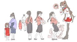 Rule 34 | 10s, 1boy, 2girls, admiral (kancolle), age progression, bad id, bad pixiv id, brown hair, child, commentary request, flower, hair ornament, hattori masahiko, height difference, houshou (kancolle), japanese clothes, kantai collection, long hair, multiple girls, pantyhose, ponytail, skirt, tall, thighhighs, towering, very long hair, yamato (kancolle), aged down