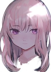 Rule 34 | 1girl, bad id, bad twitter id, closed mouth, long hair, looking at viewer, migihidari (puwako), pink hair, portrait, purple eyes, simple background, smile, solo, white background