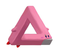 Rule 34 | alien, blue eyes, blush, denman rooke, kirby, kirby (series), kirby and the forgotten land, looking ahead, meme, mouthful mode, nintendo, no humans, parody, penrose triangle, solo, white background