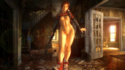 Rule 34 | 1girl, 3d, a reyko, absurdres, bow (weapon), breasts, brown hair, crossbow, ellie (the last of us), female focus, highres, nipples, pussy, rubble, shoes, short hair, sneakers, the last of us, the last of us (series), uncensored, weapon