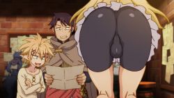 Rule 34 | 3boys, angel, anime screenshot, ass, bike shorts, bulge, crimvael, framed, futanari, ishuzoku reviewers, multiple boys, stunk, zel (ishuzoku reviewers)